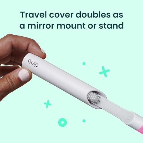 Quip Sonic Toothbrush for Adults - Timed Electric Toothbrush with Cover - Replaceable Brush Head, Soft Bristles, Plastic Handle, 3 Month Battery Life - Travel Toothbrush - Magenta