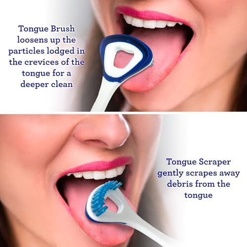 GuruNanda Dual Action Tongue Scraper (6 Pack), 2-in-1 Tongue Scraper & Soft Bristled Brush, Deep Cleans & Fights Bad Breath - Color Varies 1 Count (Pack of 6)