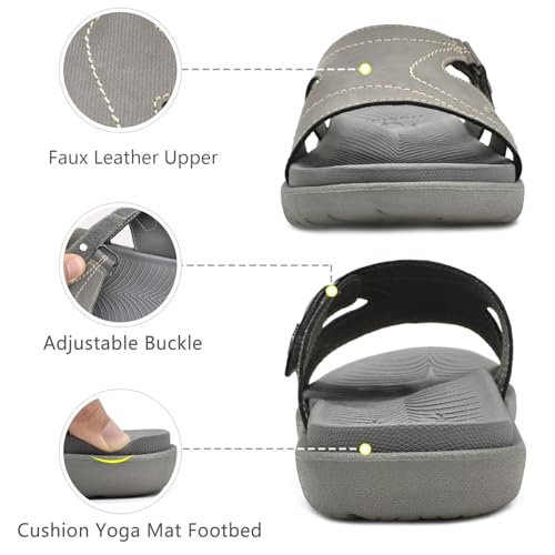 KuaiLu Womens Fashion Orthotic Slides Arch Support Slip On Walking Sandals Grey 8