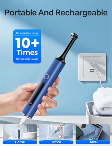 Rechargeable Tooth Polisher, Teeth Polishing Kit for Teeth Whitening, Tooth Polisher for Tartar Stain Removal, Teeth Cleaner Tools for Home Use with 3 Polish Paste and 5 Brush Heads, LED Light