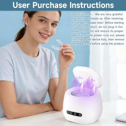Ultrasonic Retainer Cleaner 48kHz Ultrasonic Cleaner Dental Ultrasonic Retainer Cleaner Machine Dental Cleaning Pod for Denture with Digital Timer, Dual Cleaning Mode for All Dental Appliances (White)