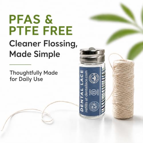 Dental Lace Refillable Silk Dental Floss, Mint, Waxed, PFAS Free, 2 Pack Waves Container (Pack of 2)
