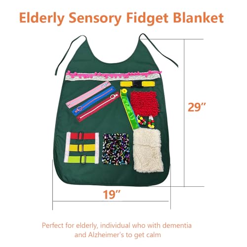 Elderly Sensory Apron, Fidget Blanket for Dementia Alzheimer, Calming Anxiety Relief Aids for Comfort & Stimulation