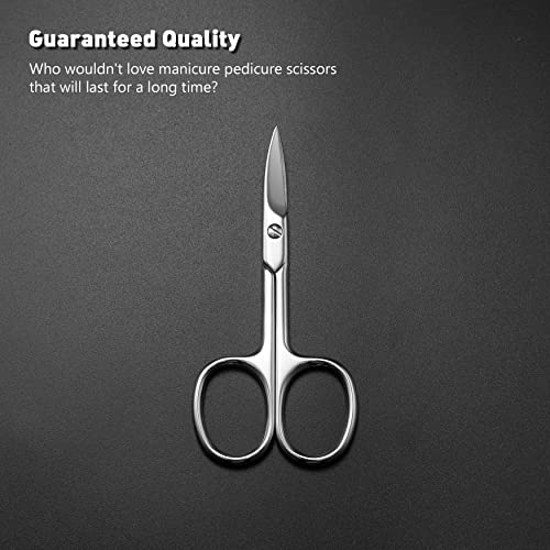 BEZOX Nail Scissors with Sharp Curved Blade - Nail Maintenance Toenail and Fingernail Scissor with Ergonomic Design for Men & Women Shiny Silver