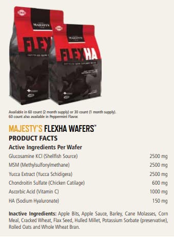 Majesty's Flex HA Wafers - Superior Performance Horse/Equine Joint Support Supplement - HA, Vitamin C, Yucca, Glucosamine (Peppermint, 60 count) Peppermint - BeesActive Australia