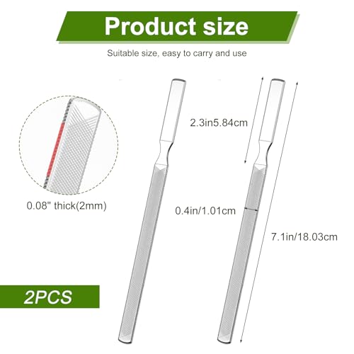 2Pcs Toenail Files for Thick Nail Files for Men Toe File for Thick Nails Metal Heavy Duty Toe Nails Filer for Women, Manicure Pedicure Tool, 7” Long, Stainless Steel, Silver