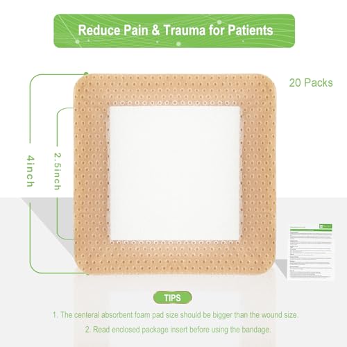 NeuHeils Bordered Silicone Foam Dressing 4x4 Inch, 20 Pack for Bed Sores 4''x4'' (Pack of 20)