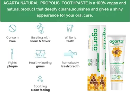 Agarta Fluoride-Free Propolis Toothpaste – Natural Botanical Oral Care with Propolis Extract, Vegan Clean Formula – 3.38 fl oz