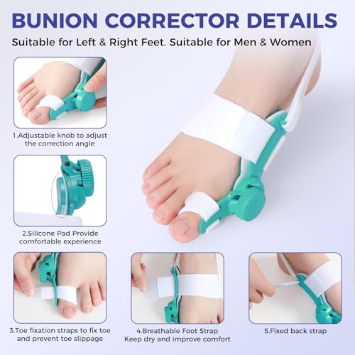 Bunion Corrector for Women & Men, Adjustable Knob Big Toe Splint,Orthopedic Brace for Hallux Valgus Correction, Toe Alignment & Pain Relief, Fits Left & Right Feet (Day & Night Wear,1PCS) Blue 1