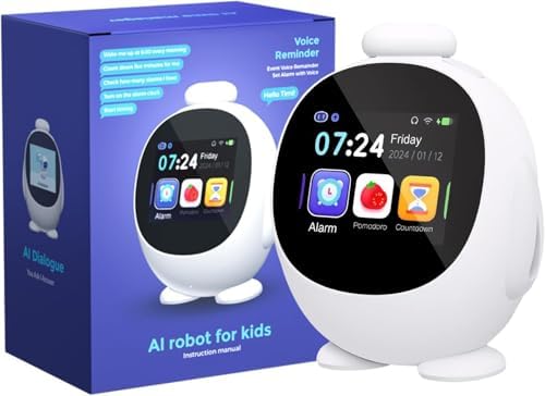 Kids Intelligent AI Alarm Clock, Ok to Wake Clock for Kids, Sleep Trainer Clock for Toddler, Adorable Digital Alarm Clock, AI Voice Clock with Chat, Time Management Gift for Children
