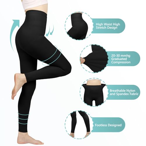 Compression Pantyhose for Women, 20-30 mmHg Medical Compression Stockings Large Black