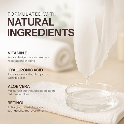 Skin 2.0 Retinol & Vitamin E Sheet Mask - Anti-Aging, Acne Scar & Hyperpigmentation - Hydrating, Dermatologist Tested Korean Skincare - Clean Beauty, Cruelty-Free, All Skin Types - 5 Masks Retinol and Vitamin E