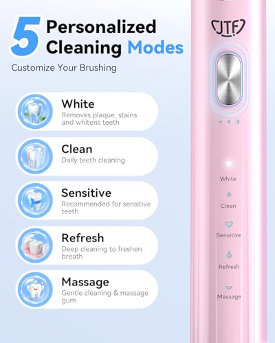 JTF Sonic Electric Toothbrush for Adults with UV Sanitizing & Drying Base Pink