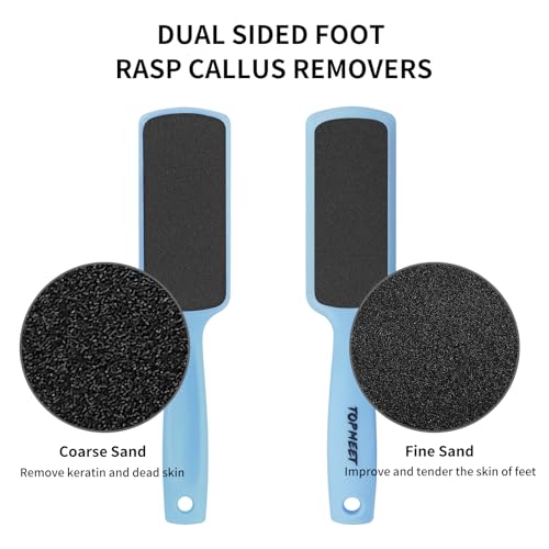 Topmeet Foot File for Dead Skin - Dual Sided Foot Rasp Callus Removers, Professional Pedicure Tool for Soft, Smooth Feet (Blue) Blue