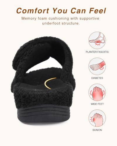 Orthopedic Slippers for Women Adjustable Arch Support House Slippers 8 Black