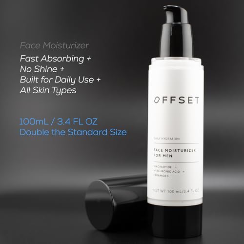 OFFSET Face Moisturizer for Men 100ML / 3.4oz Matte Daily Cream with Niacinamide, Hyaluronic Acid & Ceramides Lightweight, Fragrance-Free Hydration