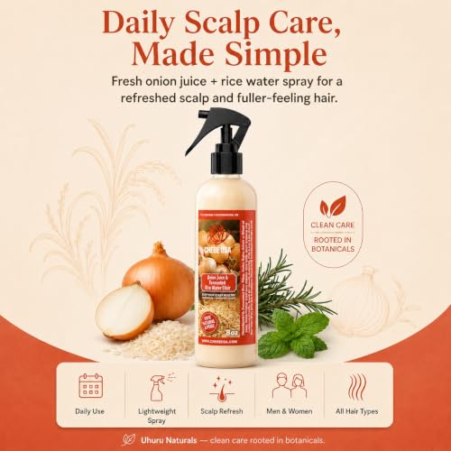 Fresh Onion Juice & Rice Water Hair Growth Spray with Rosemary & Mint (4 oz)– Strengthens Roots, Reduces Hair Fall, Promotes Thicker, Fuller Hair–Natural Scalp Treatment for Men & Women Unscented 4 Fl Oz (Pack of 1)