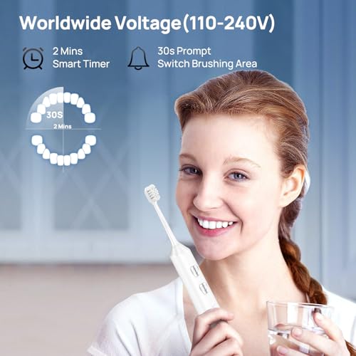 Sonic Electric Toothbrush Powered 180 Days Runtime 8 Brush Heads White