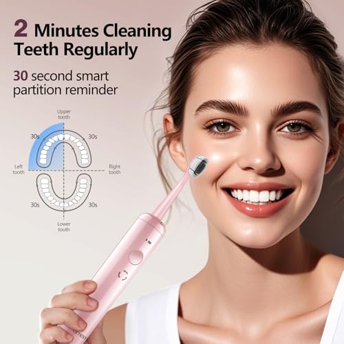 Sonic Electric Toothbrush with Light 4 Brush Heads for Adults and Kids, One Charge for 60 Days, Wireless Fast Charge, 3 Modes, Electric Toothbrushes（Pink）