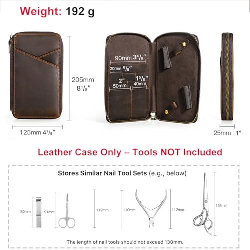 CONTACTS Full Grain Leather Manicure Set Case for Men Hairdressing and Nail Clipper Tool Organizer Travel Grooming Kit Pouch Empty Pouch by Handmade (Case Only) Zipper L