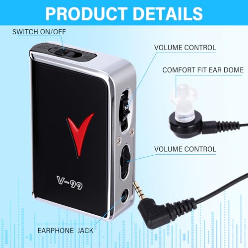 Geiserailie 3 Pack Personal Hearing Amplifiers Sound Amplifier Pocket Voice Hearing Enhancement Device with 8 Volume Levels and Headphones for Seniors Sound Gain of 50db, up to 100 Feet Away