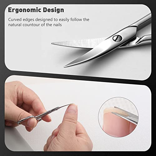 BEZOX Nail Scissors with Sharp Curved Blade - Nail Maintenance Toenail and Fingernail Scissor with Ergonomic Design for Men & Women Shiny Silver