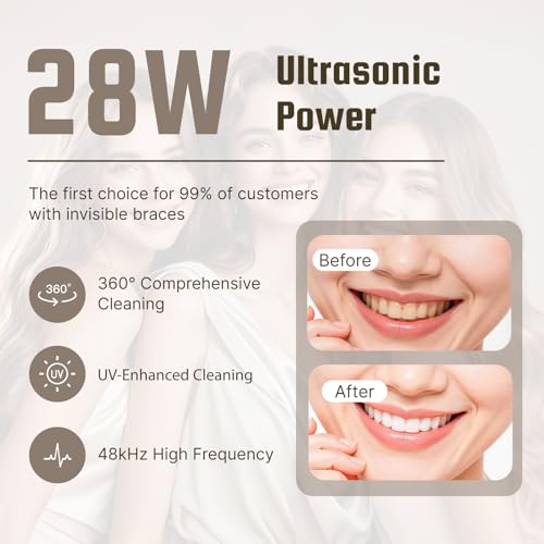 Ultrasonic Retainer Cleaner, 48kHz Dental Cleaning Pod with Digital Timer & 200ML Capacity for Dentures, Aligners, Night Guards,Mouth Guards, Braces, Toothbrush Heads &Jewelry (White) White