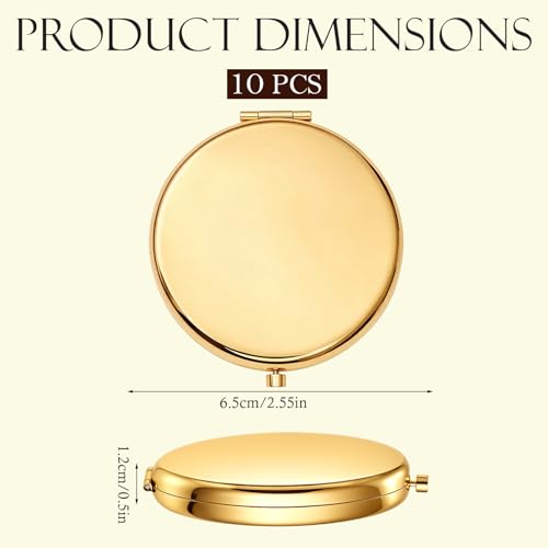10 Pcs Compact Mirror for Purse, Double-Sided 1X/2X Magnifying Mini Pocket Mirror, Metal Round Shell, Portable Folding Handheld Travel Makeup Mirrors, Elegant Gold