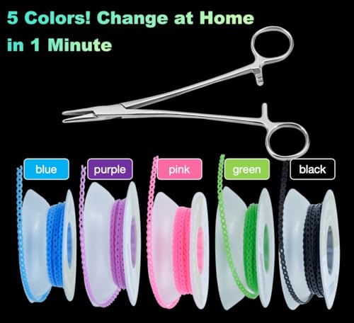 Dental Braces Color Changing Kit, 5 Rolls Continuous Braces Power Chains Orthodontic Pliers Changing kit, Change The Color of Your Braces Yourself in Minutes Ligas para Brackets Ortodoncia