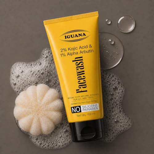 Iguana Skin Brightening Face Wash for Men & Women, Deep Cleansing Daily Face Cleanser, Helps Improve Dull & Uneven Looking Skin, Refreshing Glow Face Wash for All Skin Types, 100ml FACEWASH KOJIC