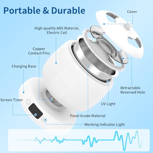 2025 Upgraded Ultrasonic Retainer Cleaner Machine,Separate Retainer Cleaner for Night Guards, Braces, Aligner, Toothbrush, Jewelry, 4 Modes Denture Cleaner & Removable Base and Top Cover(White)