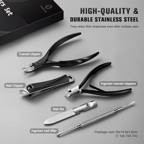 FERYES Ultimate Toenail Clippers for Seniors Thick Toenails, Premium Stainless Steel Nail Clippers for Nails 5Pcs– Ideal for Men, Women Ingrown Toenail Tools & Nail Clippers