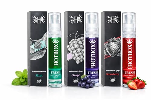 HOTBOX Fresh Cottonmouth Spray, Mint Grape Strawberry Flavors, Mouth Freshener (3 Pack-Variety) 3 Pack-Variety