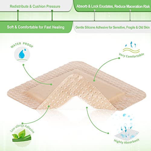 NeuHeils Bordered Silicone Foam Dressing 4x4 Inch, 20 Pack for Bed Sores 4''x4'' (Pack of 20)