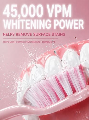 Sonic Lux™ Pink Electric Toothbrush for Adults – Luxury Rechargeable Sonic Electric Toothbrush with Travel Case with GlowGuard Nano-Hydroxyapatite Whitening Toothpaste & 6 Brush Heads
