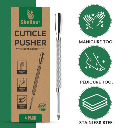 4PCS Cuticle Pusher Double Ended Sharp Edge Spoon Shaped Set, Salon Quality Stainless Steel Metal Manicure Pedicure Nail Polish Remover Cleaner Tools for Fingernails Toenails 1-Silver 4 Pack