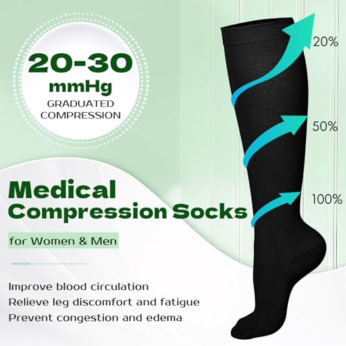 2 Pairs 20-30mmHg Knee High Compression Socks for Women,Closed Toe X-Large Black