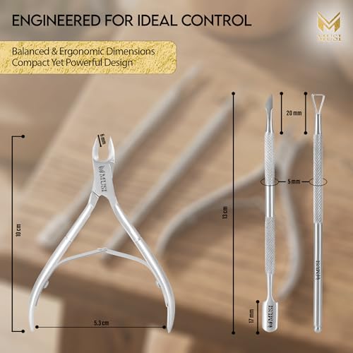 MUSI 3 PC Cuticle Trimmer Clippers & Pusher, Trim Cuticles & Remove Dead Skin for Manicure & Pedicure and Groom Fingernails & Toenails with Sharp, Efficient Cuticle Nipper Kit Men & Women