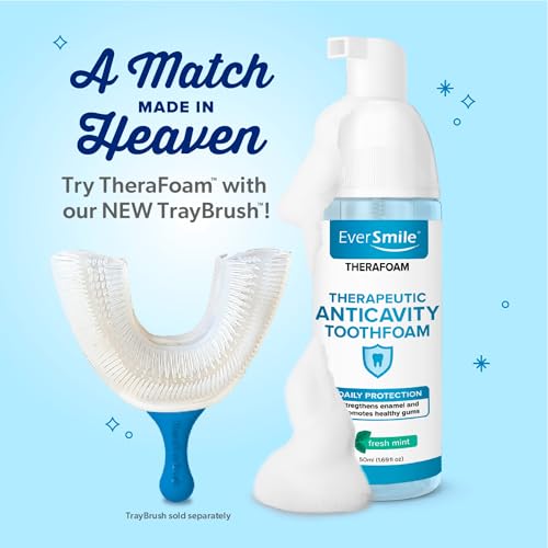 EverSmile TheraFoam – Anticavity Foam Toothpaste Alternative with Hydrogen Peroxide + Sodium Fluoride – Foaming Formula Promotes Healthy Gums & Strengthens Enamel – 60+ Uses Per 50ml Bottle (1 Pack) 1.69 Fl Oz (Pack of 1)