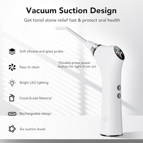 Upgraded Electric Tonsil Stone Remover – High-Precision & Painless Cleaning, Food-Grade Material, 6 Suction Levels | Tonsil Stone Removal Kit with LED Light, Oral Protection & 11 Attachments (Silver) Silver