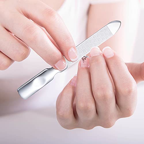 3 Pcs Stainless Steel Nail File Kit with Leather Case, Double Sided, Pink
