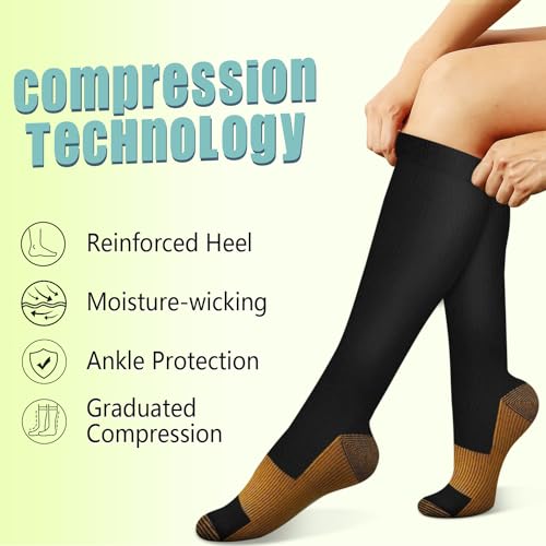 Copper Compression Socks 15-20 mmHg for Men & Women 8 Pairs – Circulation Support for Nurses, Travel, Running, Hiking, Soccer A00- Black Large-X-Large