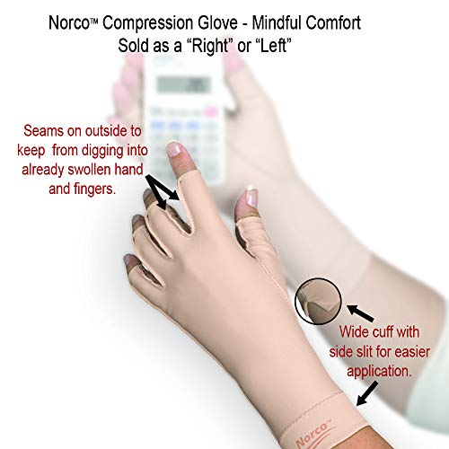 Norco Therapeutic Compression Edema Glove Helps Swelling and Arthritis Pain for Women and Men. Fingerless. Soft Stretchy Fabric for Warmth. Outside Seams for Greater Comfort. Right X-Small Youth.