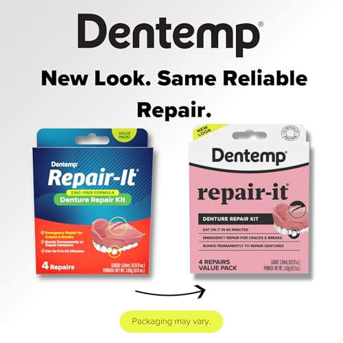 Dentemp Repair Kit - Repair-It Advanced Formula Denture Repair Kit - Repairs Broken Dentures, Mends Cracks and Replace Loose Teeth - 1 Pack (4 Count) - (Packaging May Vary) 1 Pack (4 Repairs)