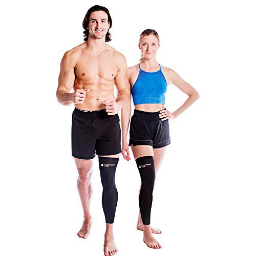 Copper Joe Full Leg Compression Sleeve - Ultimate Copper Infused, Support for Knee, Thigh, Calf, Arthritis, Running and Basketball. Single Leg Pant For Men & Women (Large) Black Large (Pack of 1)
