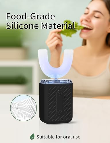 U-Shaped Electric Toothbrush for Adults, U-Shaped Electric Toothbrush with 3 LED Lights & 4 Cleaning Modes, ultrasonic Toothbrush with 60-Second Vibration, IPX7 Waterproof Black