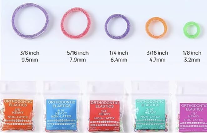 Orthodontic Elastics - 1/4 Medium (6.4 mm) 50 individual bags of 100 elastics per bag - Neon Latex - Made in USA