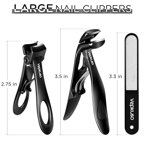 Vepkuso Nail Clippers for Seniors, Wide Jaw Fingernail Clippers and Angled Head Toenail Clippers for Thick Nail, Professional German Nail Clippers for Men, Women&Pregnant，Black Black(2 Pack)