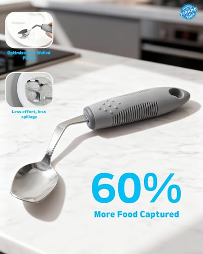 4-Piece Adaptive Utensils Set with Rocker Knife & Shovel Spoon - 42° Angled Parkinsons Utensils, 2.5 oz Weighted Silverware for Hand Tremors and Arthritis, Adaptive Eating Utensils (Grey Right-handed) Light (Weighted) – 2.5 Ounce