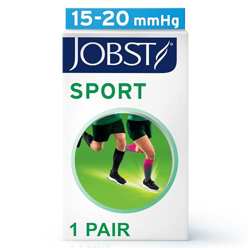 JOBST Sport Compression Socks, 15-20 mmHg, Knee High Small (1 Pair) White/Grey